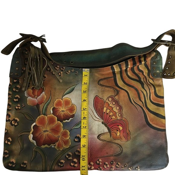 Anuschka  NEVER USED Handpainted Leather XL Shoulder Bag Hobo Butterfly - Picture 6 of 13